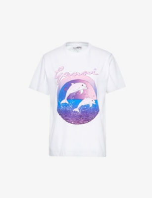 GANNI: Brand-print relaxed-fit organic-cotton T-shirt