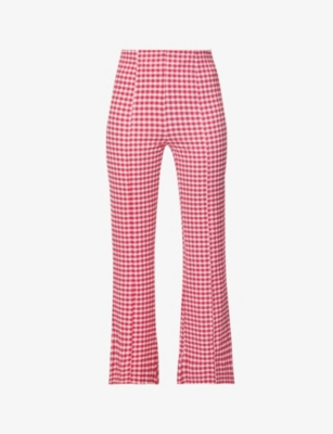 Ganni Stretch Seersucker Cropped Trousers In Love Potion