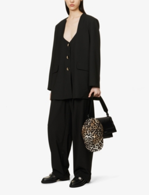 GANNI: Drapey relaxed-fit straight-leg mid-rise recycled polyester-blend trousers