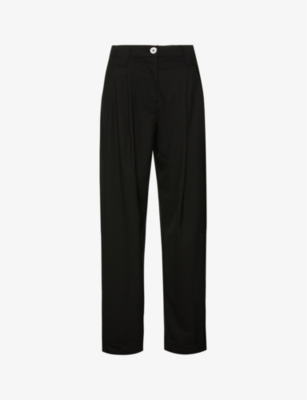 GANNI: Drapey relaxed-fit straight-leg mid-rise recycled polyester-blend trousers
