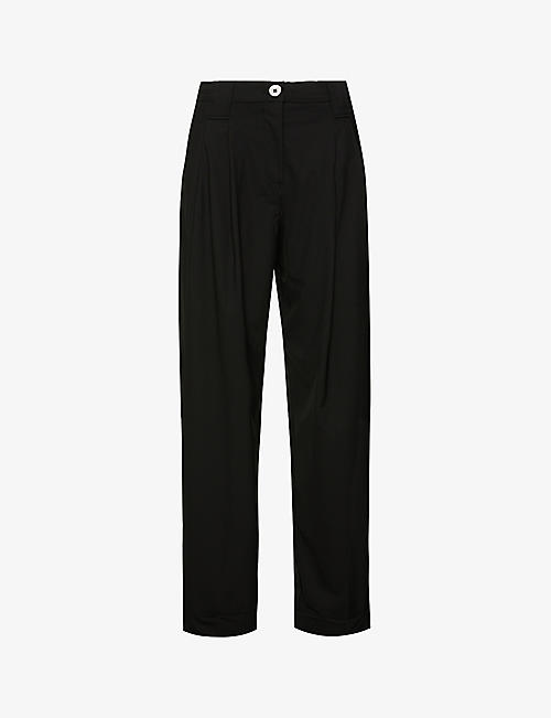 GANNI: Drapey relaxed-fit straight-leg mid-rise recycled polyester-blend trousers