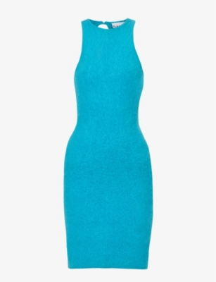 Ganni Alpaca And Wool-blend Minidress In Blue Curacao