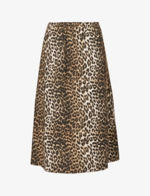 Ganni Long Leopard Print Maxi Skirt In Big Leopard Almond Milk