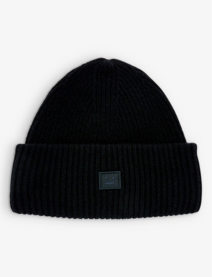 Shop Acne Studios Pansy Logo-patch Wool Beanie Hat In Black