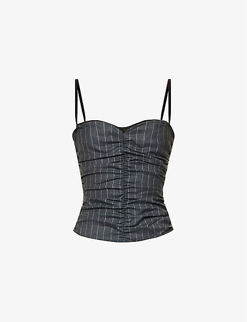 MIAOU: Renzo ruched sweetheart-neckline stretch-woven top