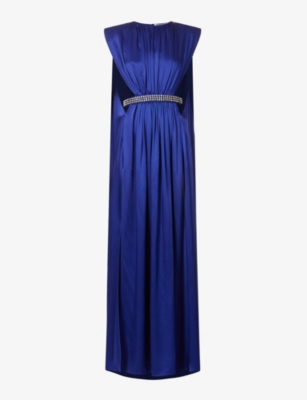 Stella Mccartney Womens Sapphire Blue Ruched Padded-shoulders Satin Maxi Dress