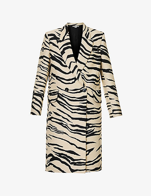 STELLA MCCARTNEY: Tiger-print padded-shoulder regular-fit woven coat