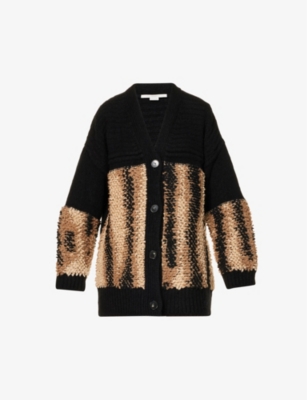 Stella Mccartney Fur Free Fur Panel Textured Knit Cardigan In Multicolor