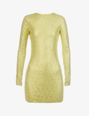 Stella Mccartney Crystal Lace Long-sleeved Mini Dress In Lime