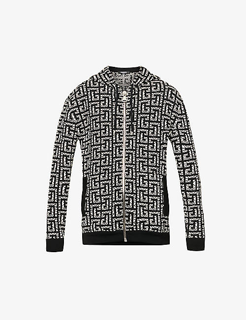 BALMAIN: Monogrammed relaxed-fit wool and cotton-blend hoody