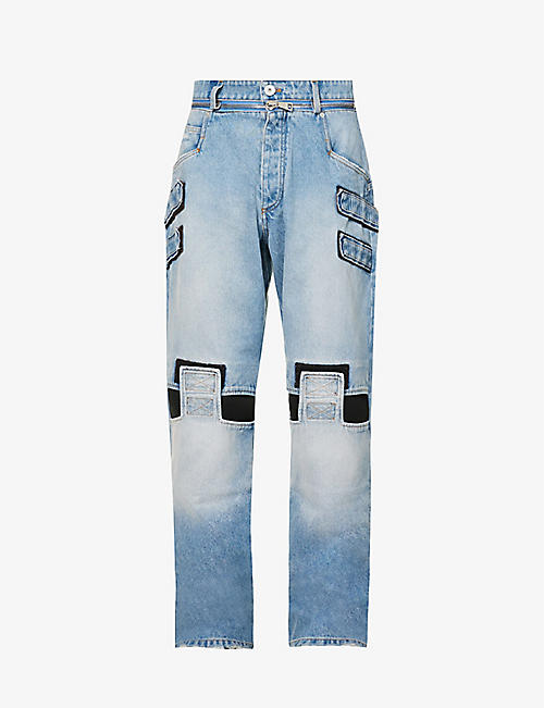 BALMAIN: Patch-embellished loose-fit straight-leg jeans