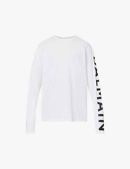 BALMAIN: Logo-print crewneck cotton-jersey T-shirt