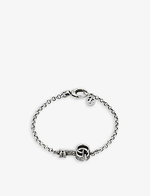 GUCCI: Marmont Double G logo-embellished sterling-silver chain bracelet