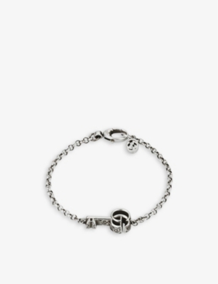 Gucci Womens Silver Marmont Double G Logo-embellished Sterling-silver Chain Bracelet