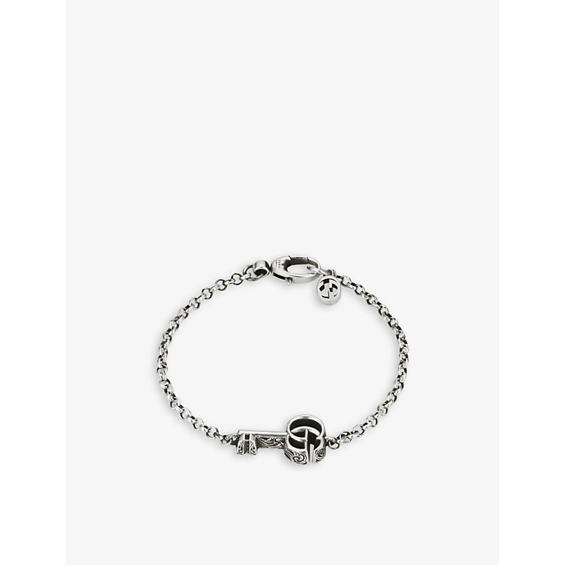 Gucci Womens Silver Marmont Double G Logo-embellished Sterling-silver Chain Bracelet