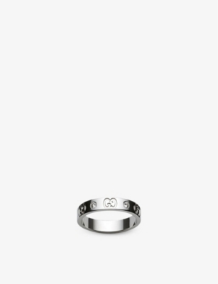 Gucci Womens Silver Icon 18ct White-gold And 0.15ct Diamond Ring