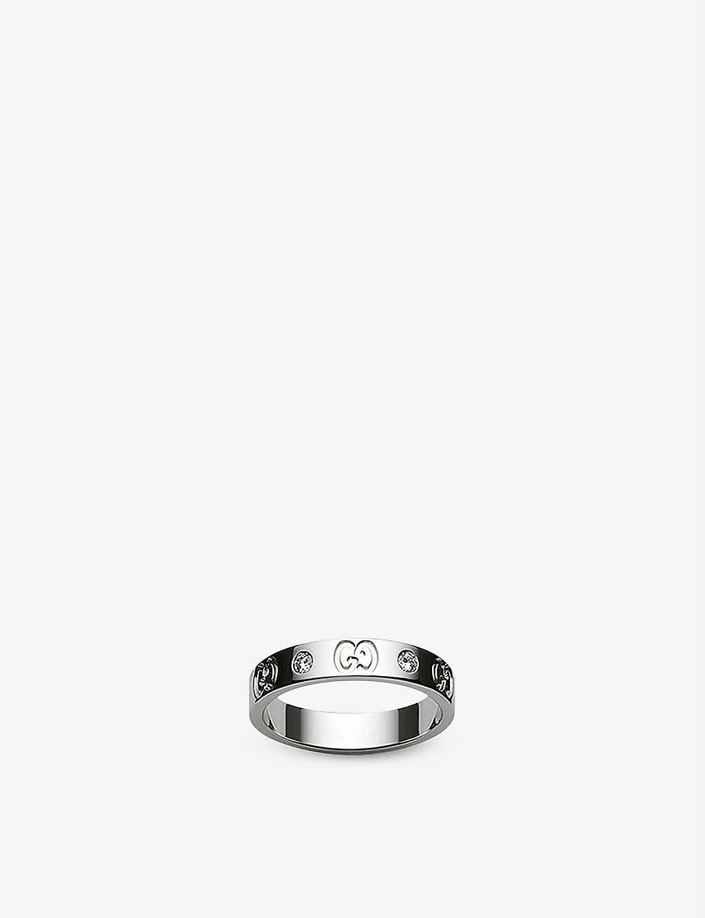 Gucci Womens Silver Icon 18ct White-gold And 0.15ct Diamond Ring