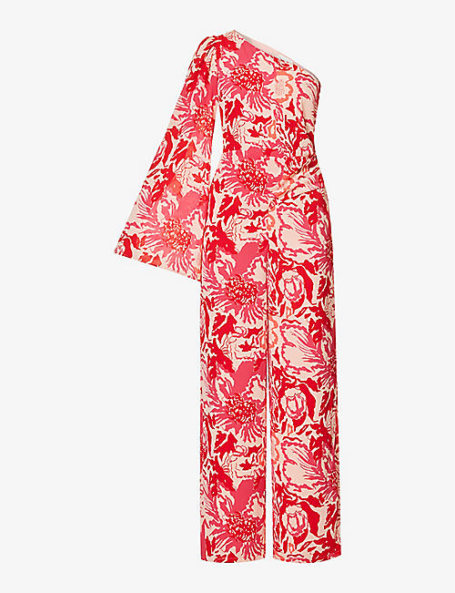 PRETTY LAVISH: Madeleine floral-print one-shoulder woven jumpsuit