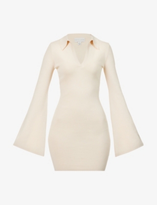 Pretty Lavish Womens Cream Hayden V-neck Knitted Mini Dress In Cream