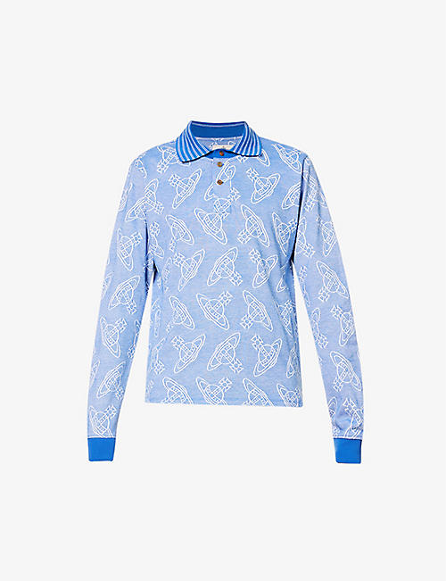 VIVIENNE WESTWOOD: Orb-print contrast-trim regular-fit cotton-piqué polo shirt