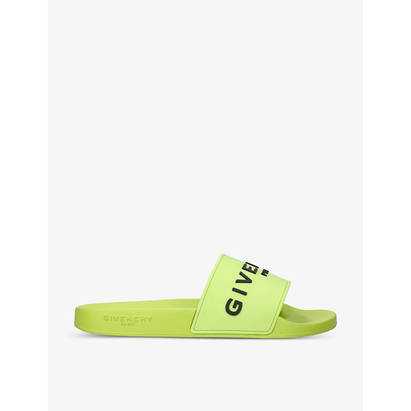 GIVENCHY GIVENCHY MEN'S YELLOW LOGO-PRINT RUBBER SLIDERS,63323352