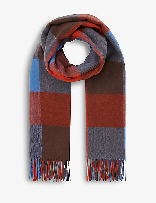 WHISTLES: Checked fringed wool scarf