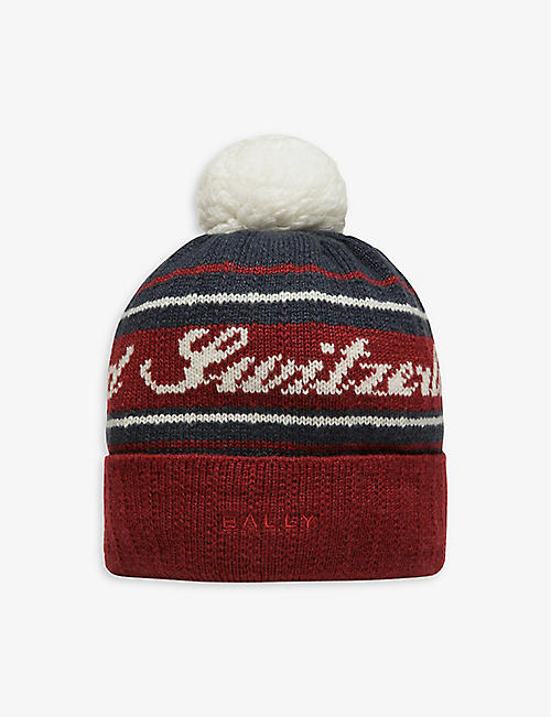 BALLY: Intarsia-knit cashmere beanie hat