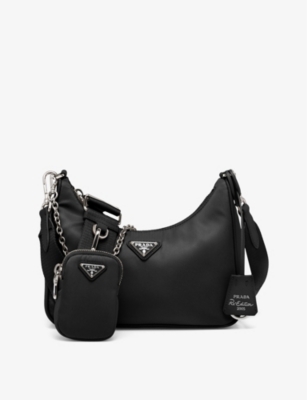 Prada Womens Black Triangle Brand-plaque Re-nylon Shoulder Bag In Black