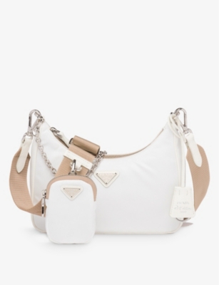 Prada Womens White Triangle Brand-plaque Re-nylon Shoulder Bag In White