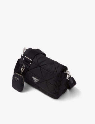 Shop Prada Quilted Brand-plaque Recycled-nylon Shoulder Bag In Black