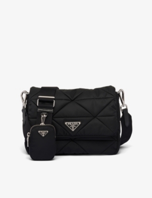 Shop Prada Quilted Brand-plaque Recycled-nylon Shoulder Bag In Black