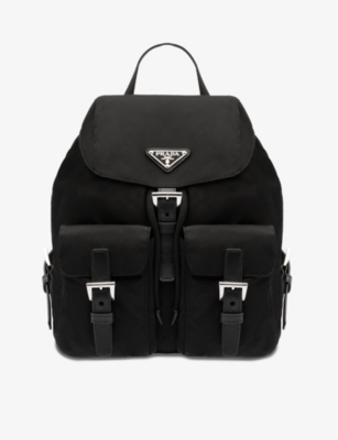 Prada Womens Black Logo-plaque Recycled-polyamide Backpack