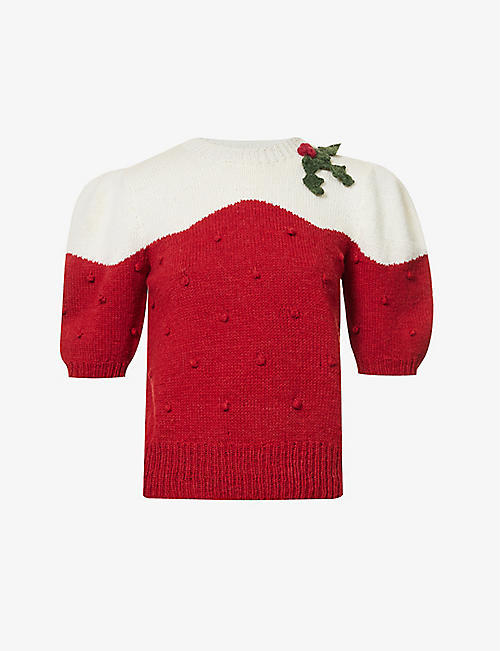 MICHAELA BUERGER: Christmas Pudding holly-appliqué wool-knit jumper