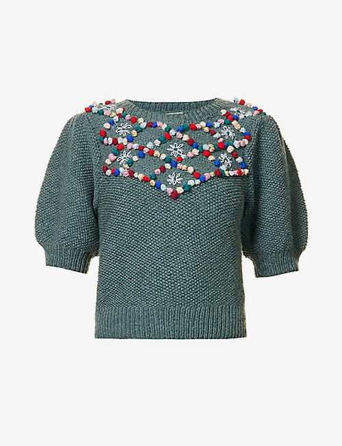 MICHAELA BUERGER: Bobble-embellished ribbed-trim wool-knit jumper