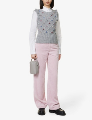 Michaela Buerger Womens Silver Bobble-embellished Diamond-woven Wool-blend Jumper