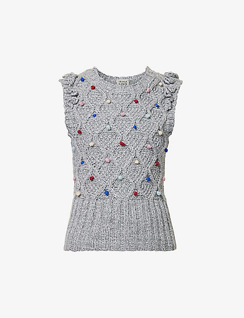 MICHAELA BUERGER: Bobble-embellished diamond-woven wool-blend jumper