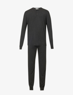 Eberjey Henry Long-sleeved Stretch-jersey Pyjama Set In Charcoal Heather