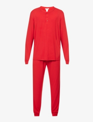 EBERJEY EBERJEY MENS HAUTE RED HENRY LONG-SLEEVED STRETCH-JERSEY PYJAMA SET,63336055