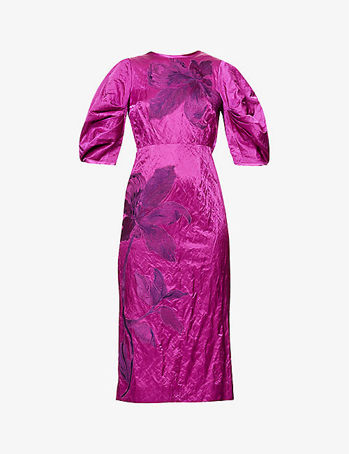 ERDEM: Sandrine floral-appliqué silk midi dress
