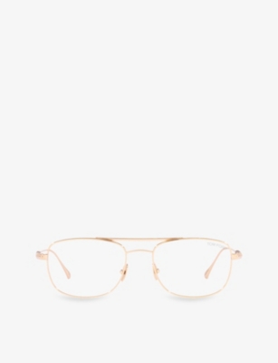 Tom Ford Womens Gold Ft5848 Private Collection Aviator-frame Metal Optical Glasses