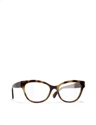 Pre-owned Chanel Womens Brown Ch3440h Cat-eye Acetate Glasses