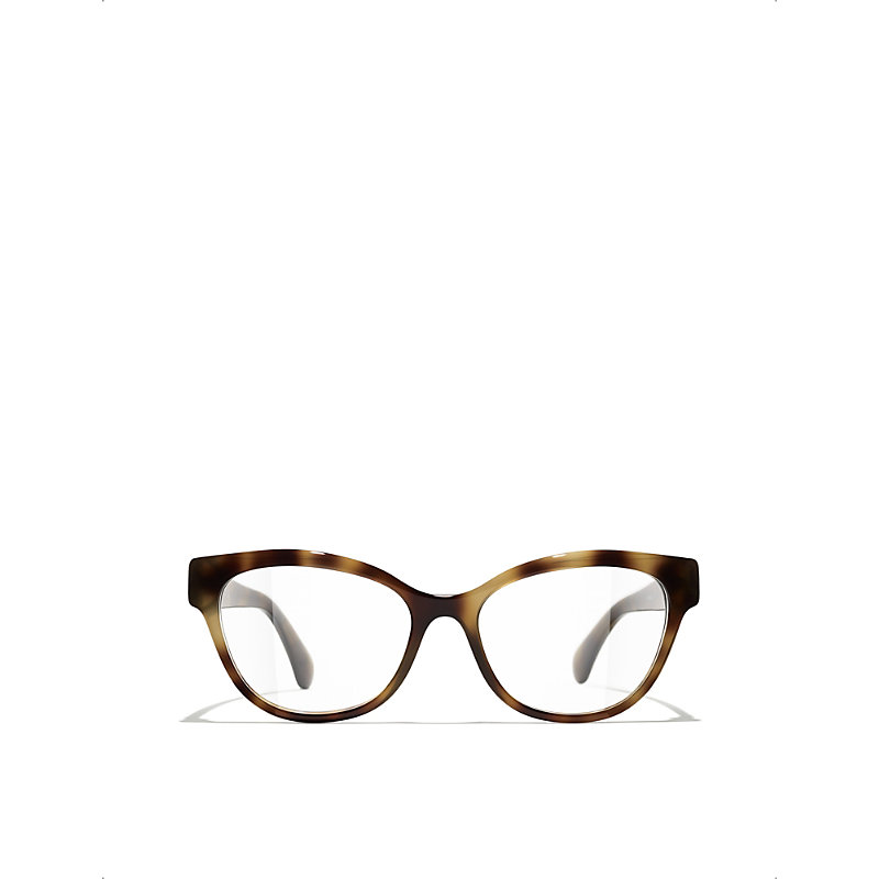 Pre-owned Chanel Womens Brown Ch3440h Cat-eye Acetate Glasses