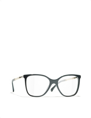 Pre-owned Chanel Womens Green Ch3441qh Square-frame Acetate Glasses