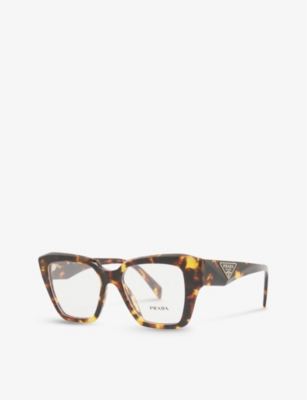 Shop Prada Women's Brown Pr 09zv Tortoiseshell-effect Square-frame Acetate Optical Glasses