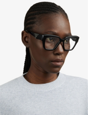 Prada Womens Black Pr 09zv Square-frame Acetate Optical Glasses In Black