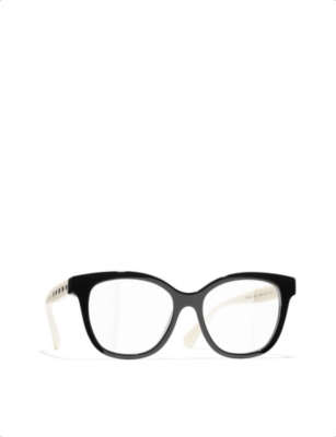 Pre-owned Chanel Womens Black Ch3442 Monogram Pillow-frame Acetate Glasses