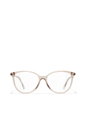 Pre-owned Chanel Womens Brown Ch3446 Oval-frame Acetate Glasses