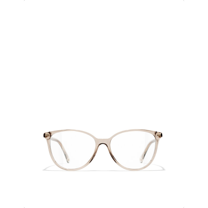 Pre-owned Chanel Womens Brown Ch3446 Oval-frame Acetate Glasses