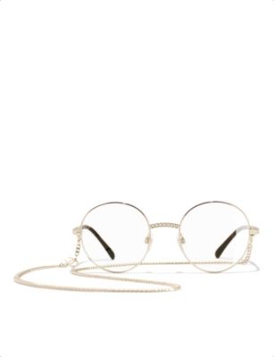 Pre-owned Chanel Womens Gold Ch2186 Removable-chain Round-frame Metal Glasses
