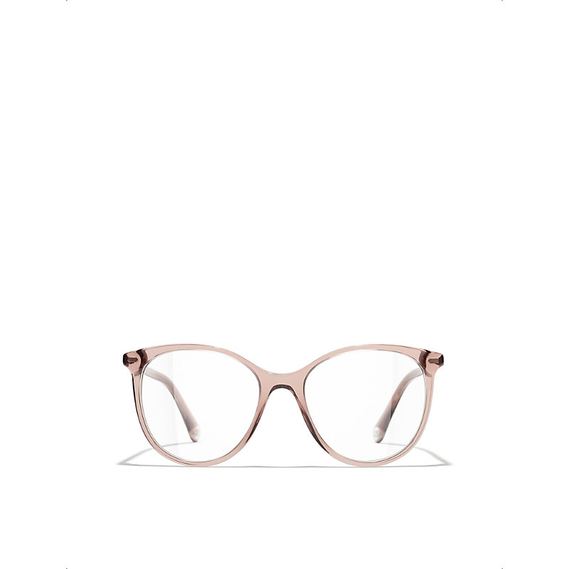 Pre-owned Chanel Womens Brown Ch3412 Trouseros Round-frame Acetate Glasses